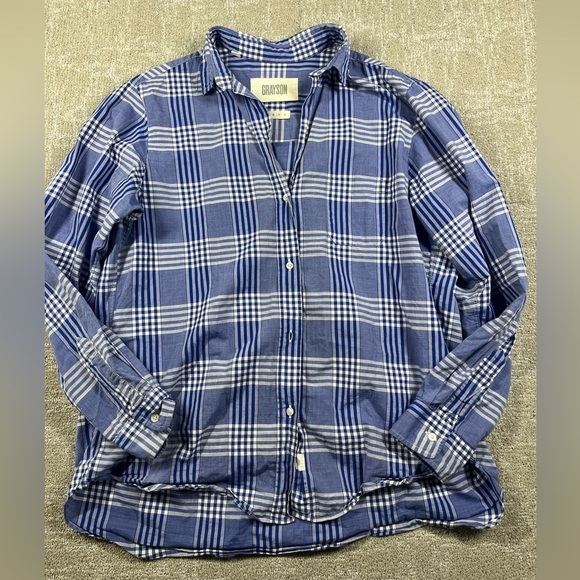 GRAYSON The Hero Button Down Alison Blue Plaid Cotton Shirt Size 5 Large? - Picture 3 of 8